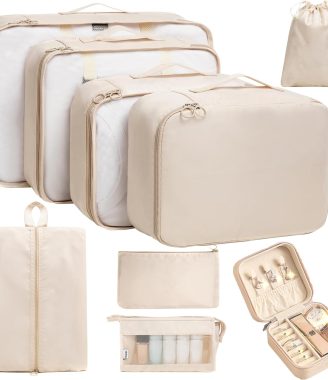 TRAILKICKER 9 Set Packing Cubes for Carry on Suitcase Travel Organizer Bags for Luggage Suitcase Organizer Bags Packing Cube Set for Packing Women Men (Beige)