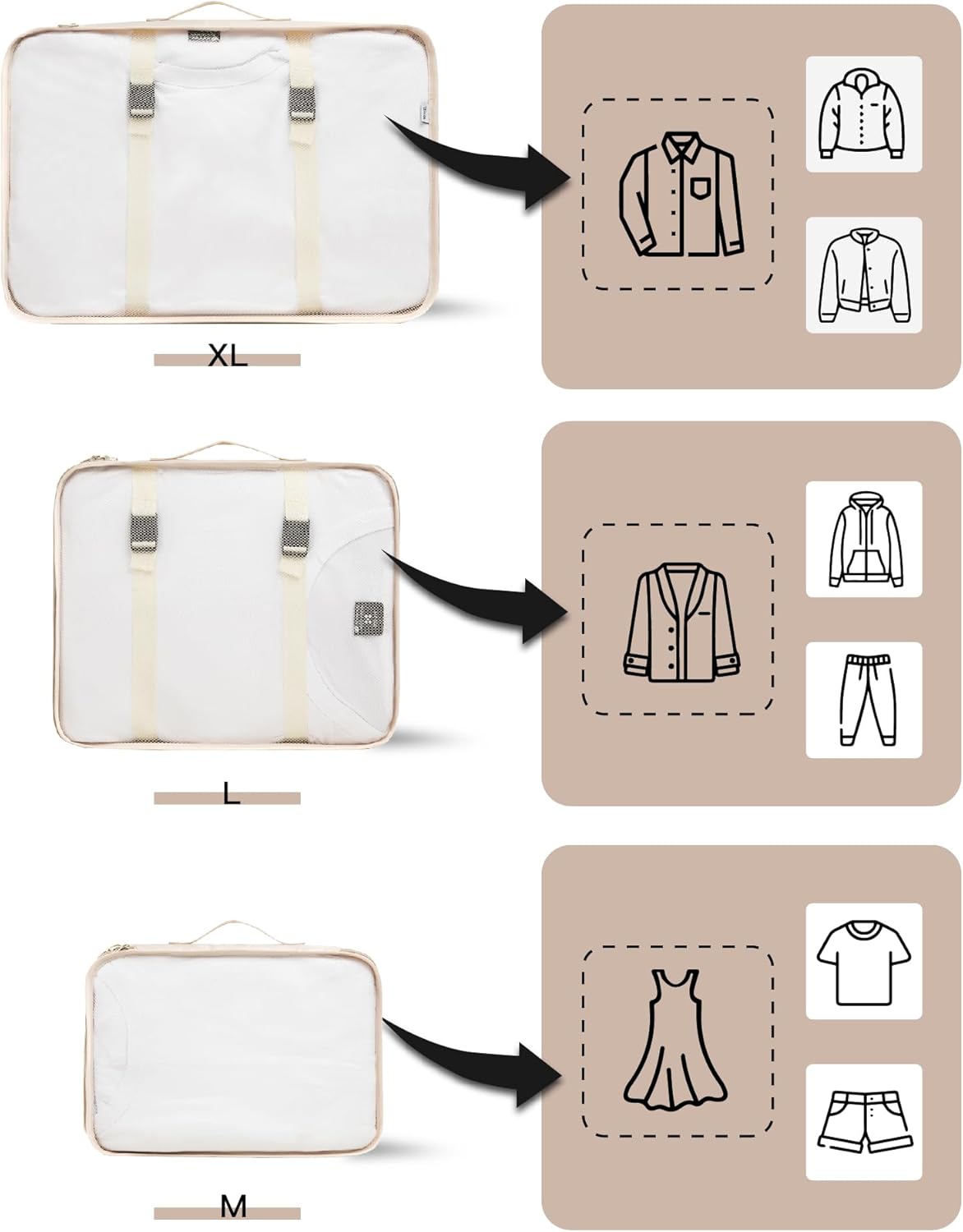 TRAILKICKER 9 Set Packing Cubes for Carry on Suitcase Travel Organizer Bags for Luggage Suitcase Organizer Bags Packing Cube Set for Packing Women Men (Beige) - Image 5